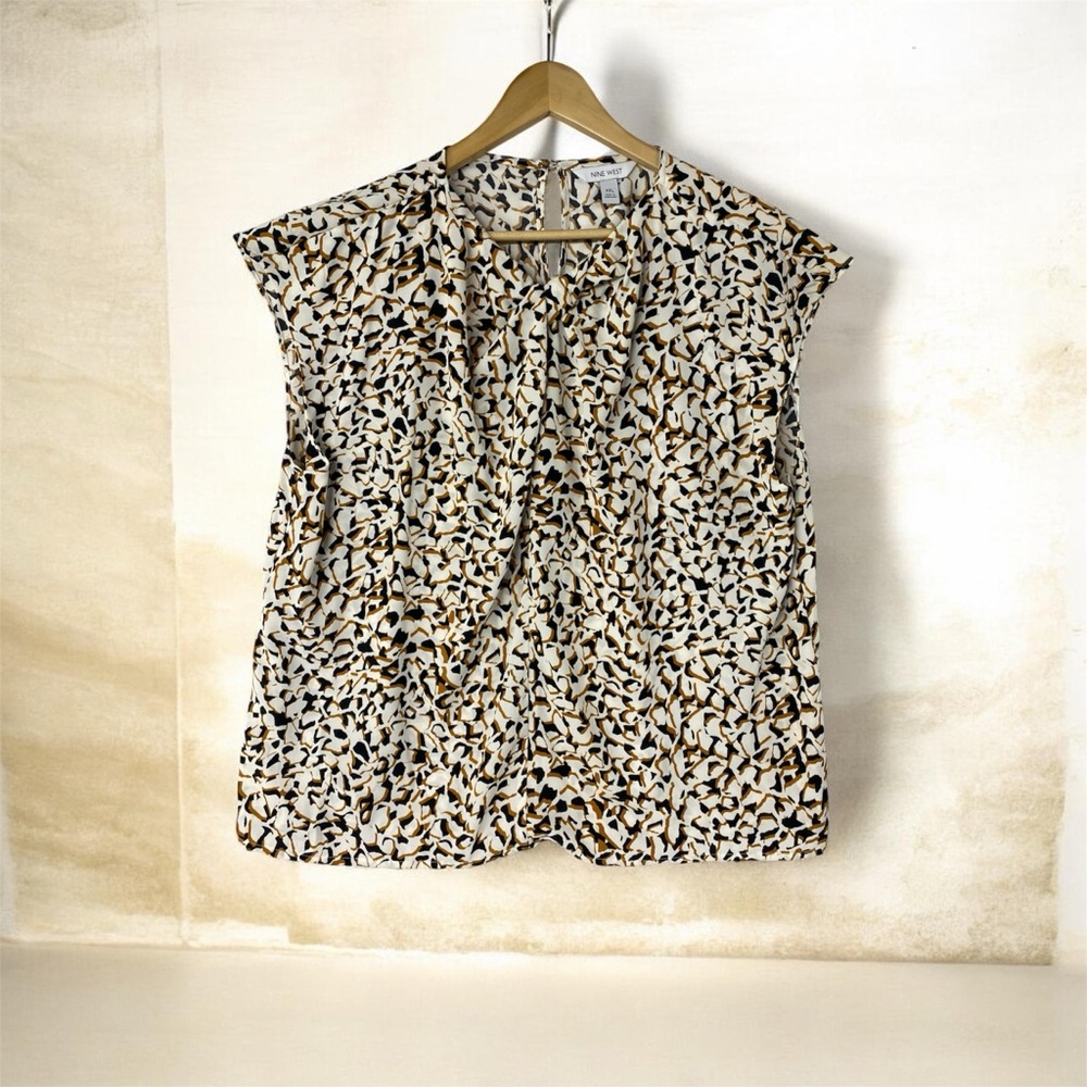 Nine West Black and Tan Patterned Blouse